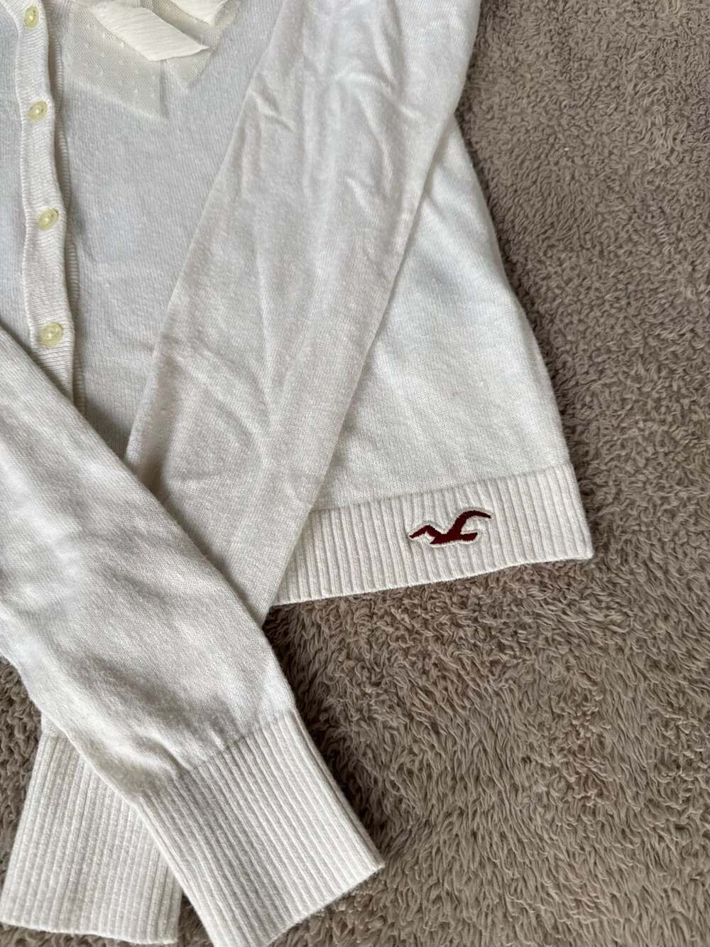 Hollister Cardigan Sweater Size M White Bow Accent
